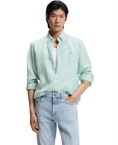 BOSS by Hugo Boss Мужской Regular-Fit Striped Linen Dress Shirt