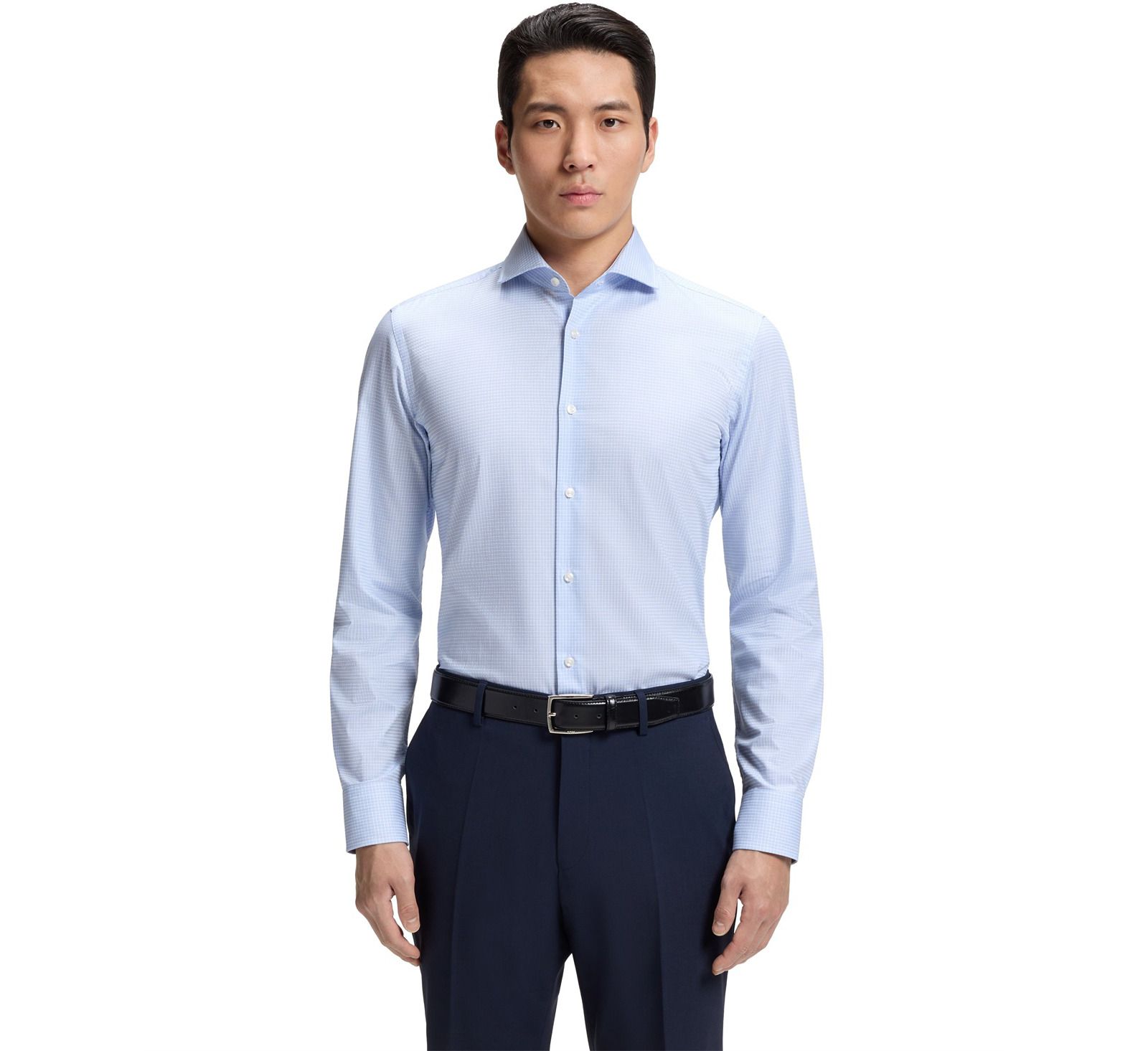 Мужская хлопковая рубашка Hugo Boss Easy-Iron Slim-Fit с эффектом помятости