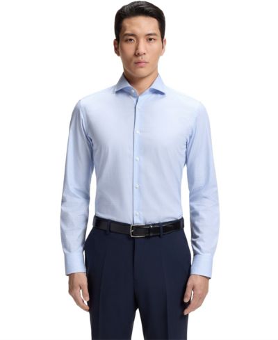 Мужская хлопковая рубашка Hugo Boss Easy-Iron Slim-Fit с эффектом помятости
