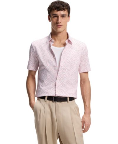 BOSS by Hugo Boss Men's Printed Cotton-Blend Jersey Slim-Fit Shirt