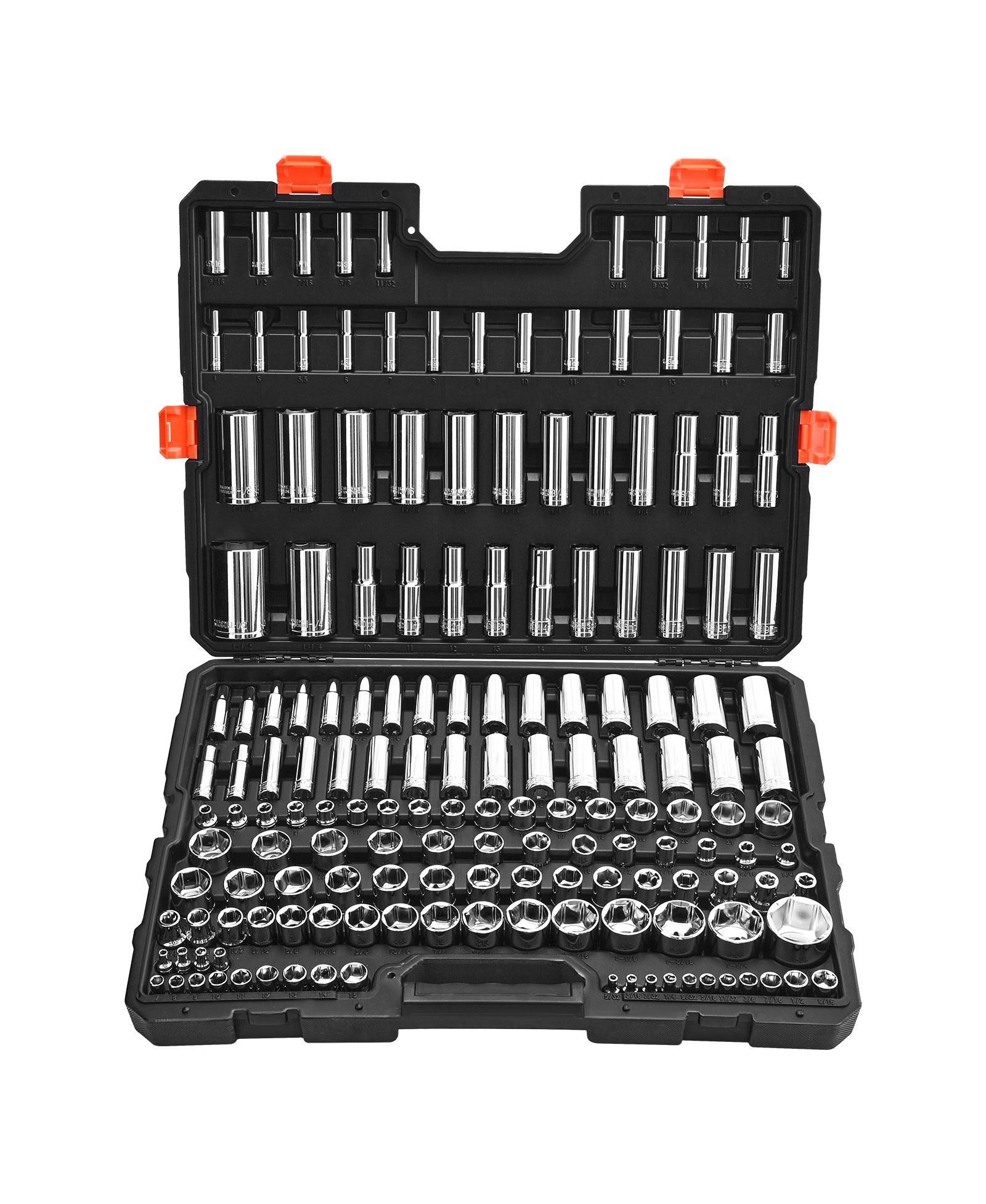 Mecale 163-Piece Socket Tool Set, 1/4" 3/8" 1/2" Drive SAE & Metric, Deep & Standard, Chrome-Plated CR-V Steel