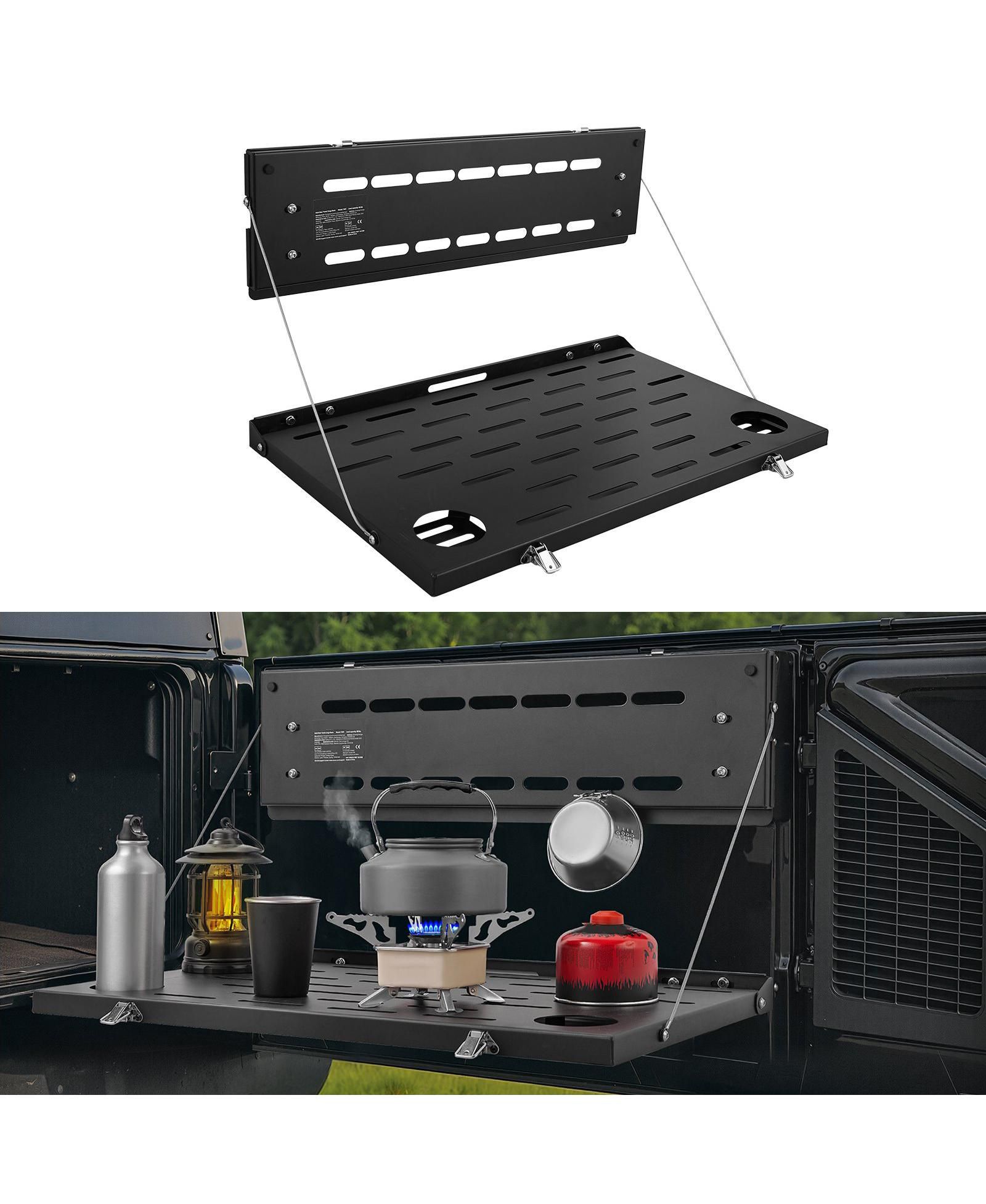 Mecale Tailgate Drop Down Table for 2021-2025 Ford Bronco, Carbon Steel Foldable Molle Panel, 88 lbs Load Capacity