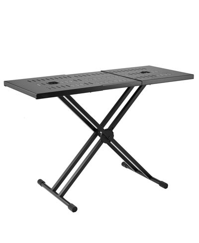 Mecale Portable DJ Table Stand, 32"-43" Adjustable Height, 18" Tabletop, Foldable Double-X Keyboard Stand for Laptop and Controller