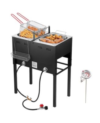 Фритюрница Ecooso Outdoor Propane Deep Fryer, Dual-Tank 16QT x2, Stainless Steel с 3 корзинами, Thermometer, 50,000 BTU, Floor Standing