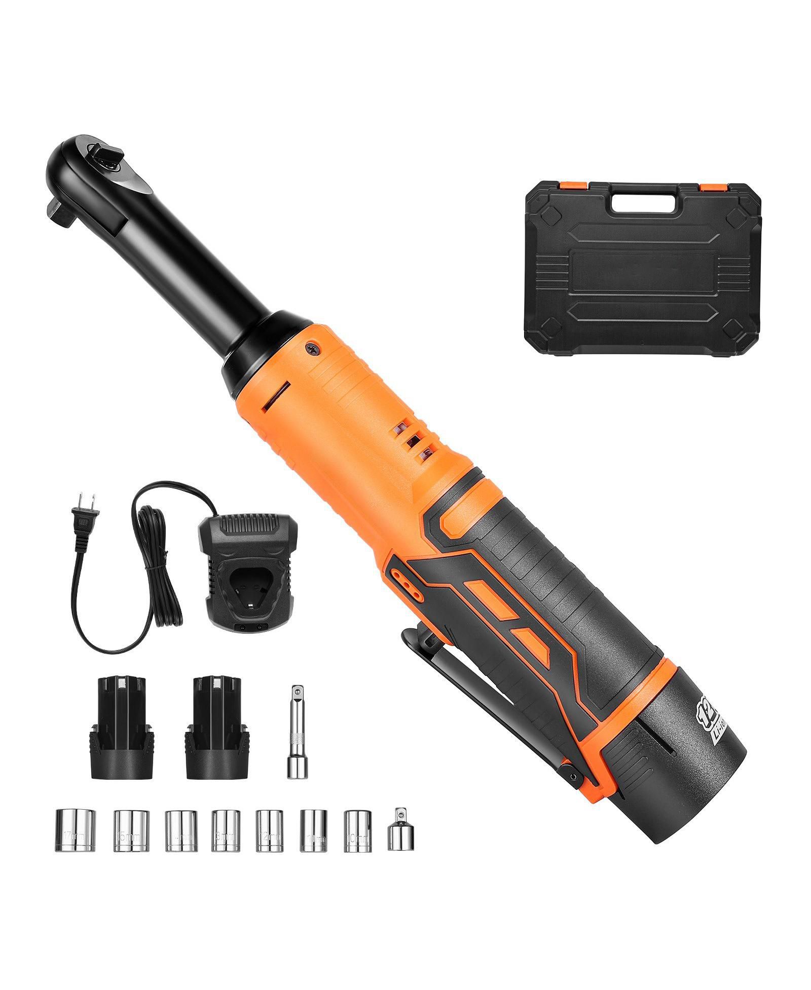 Набор беспроводного трещоточного ключа Mecale, 3/8" Drive, 240 RPM, 33 ft-lbs Torque, 2 аккумулятора и аксессуары