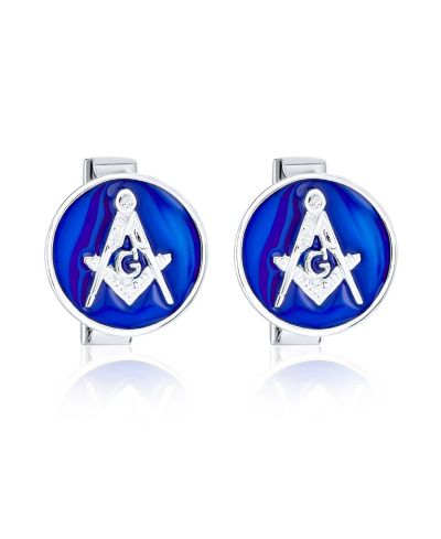 Bling Jewelry запонки Freemasons Compass Masonic, синяя эмаль, стерлинговое серебро.925