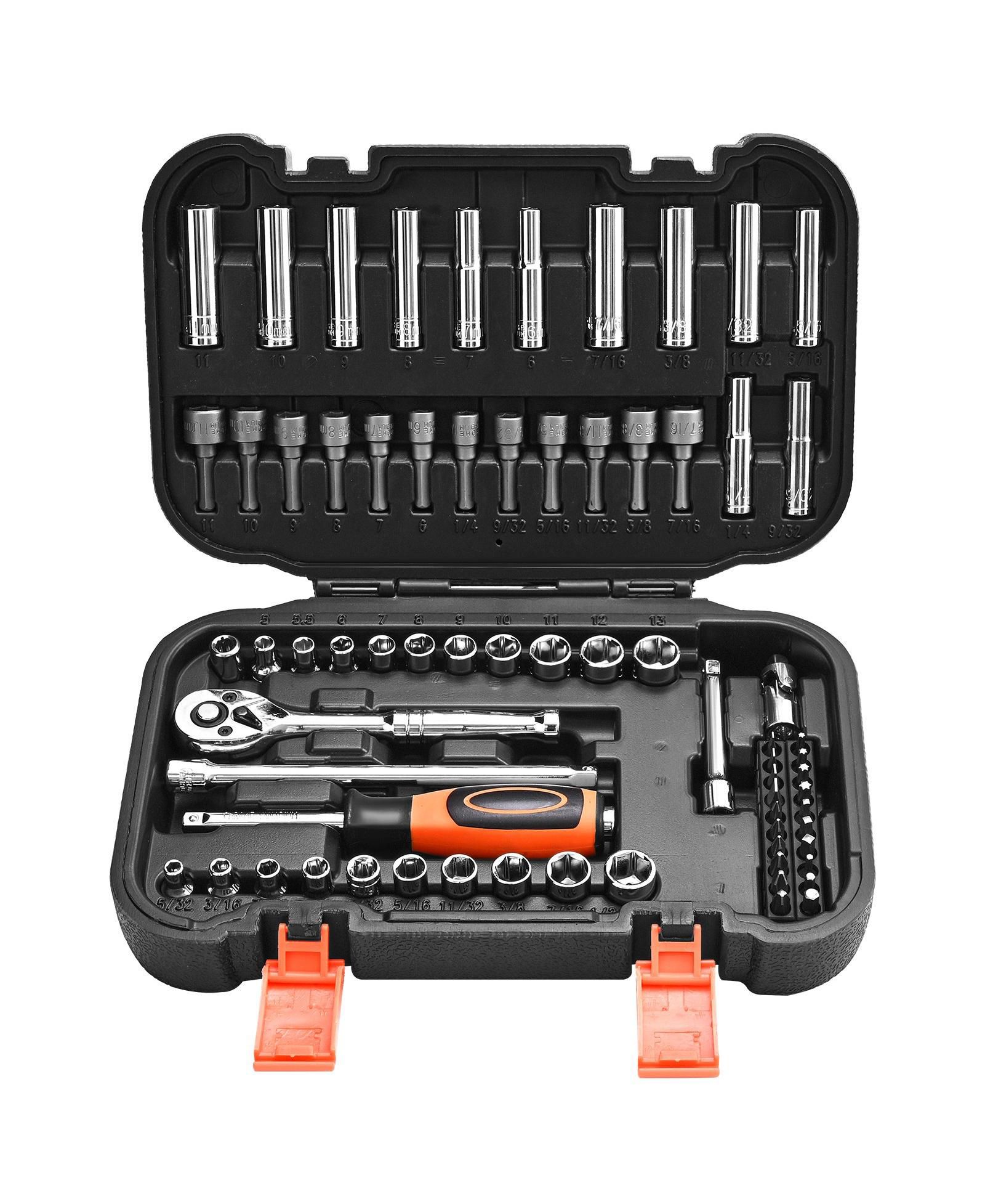 Набор инструментов Mecale 70-Piece 1/4" Drive Socket & Ratchet Set, SAE & Metric, Deep & Shallow, Bits, Accessories, Storage Case, CR-V Steel