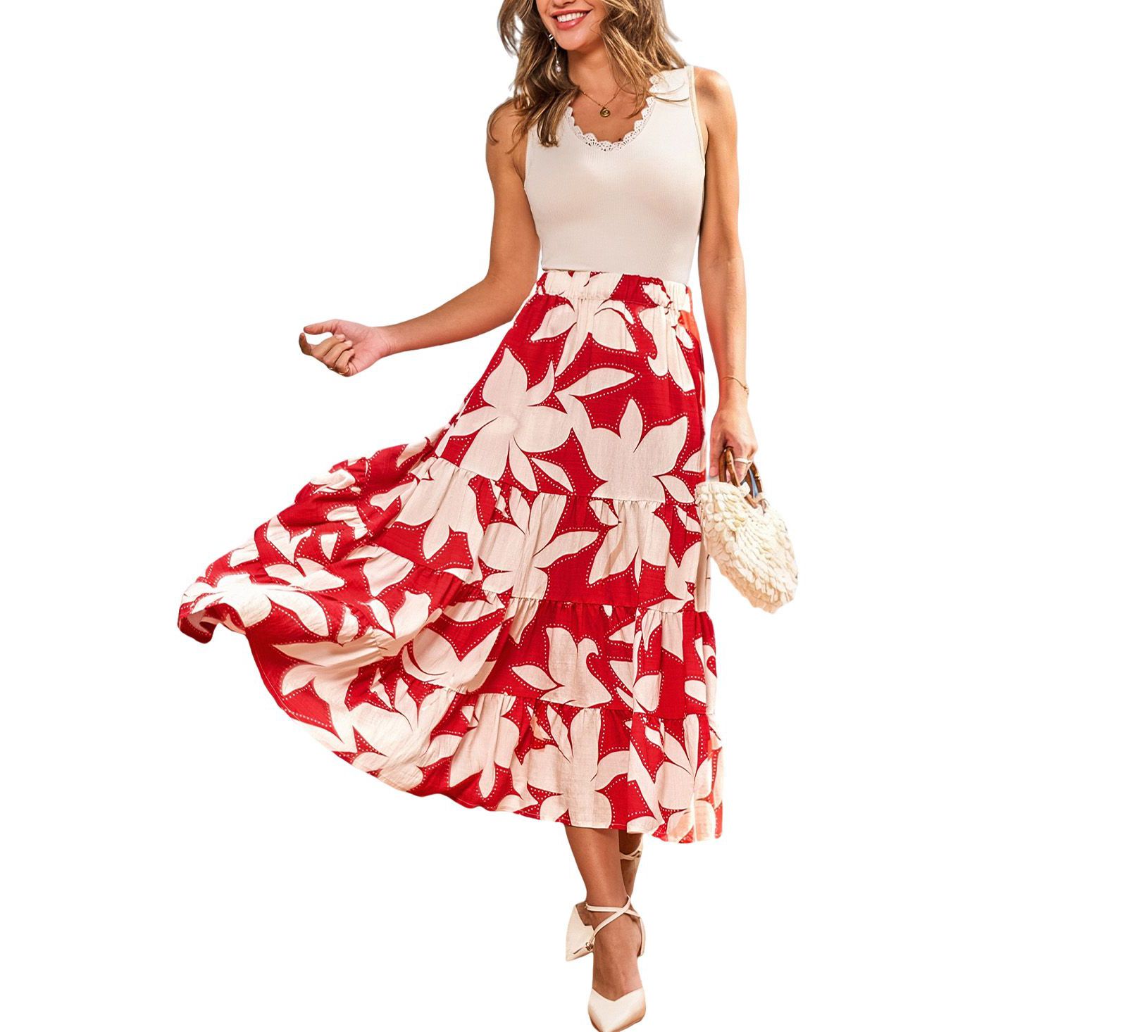 Cupshe Women's Hibis-Kiss Me Floral Midi Skirt