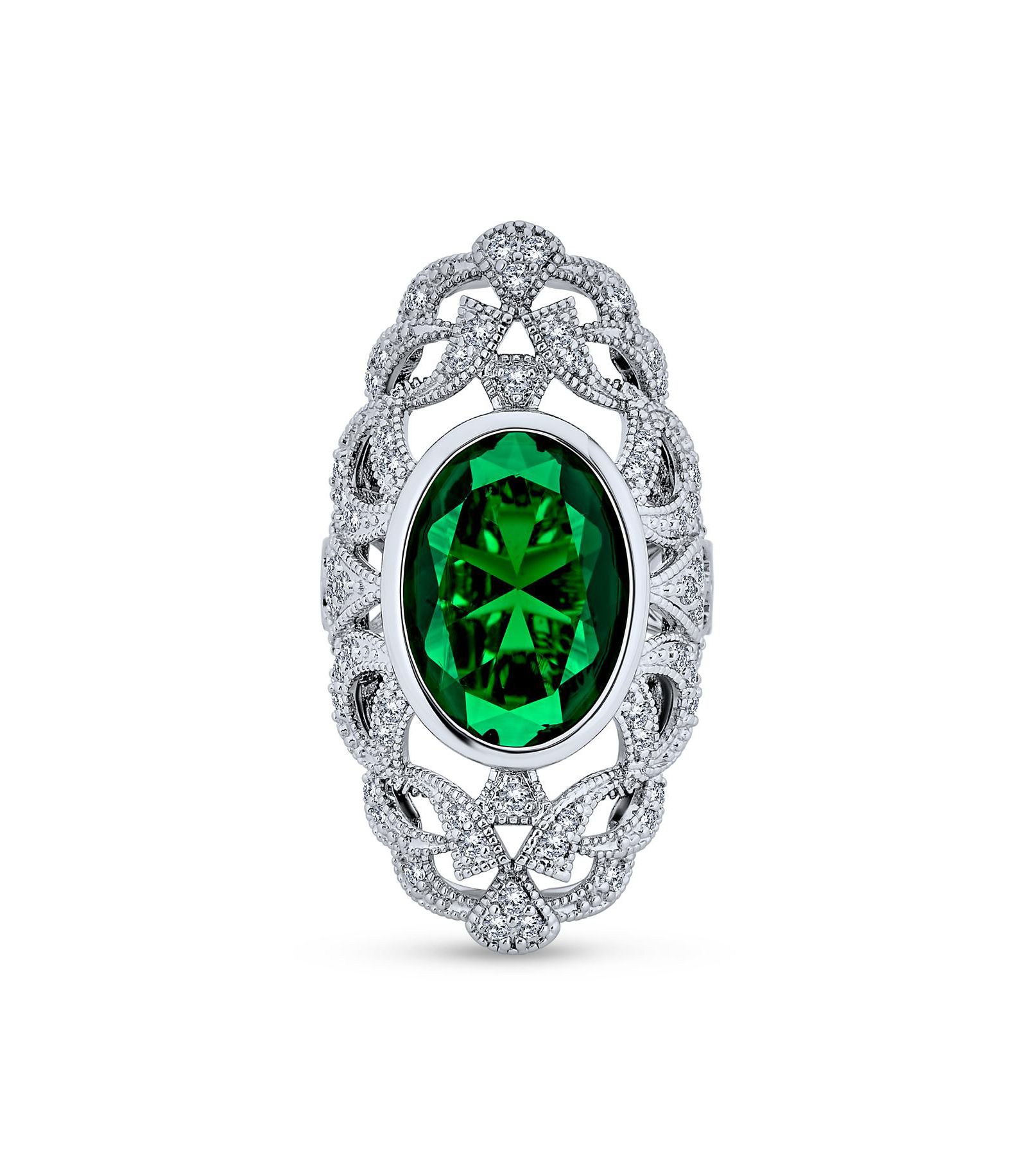 Кольцо Bling Jewelry Art Deco Oval CZ Filigree Statement Full Finger Silver Plated