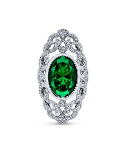 Кольцо Bling Jewelry Art Deco Oval CZ Filigree Statement Full Finger Silver Plated