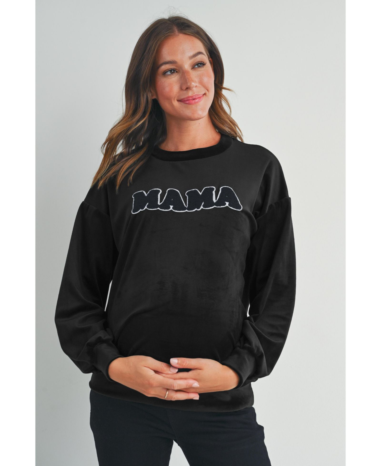 Hello Miz Women's Velvet Mama Crewneck Maternity Sweatshirt