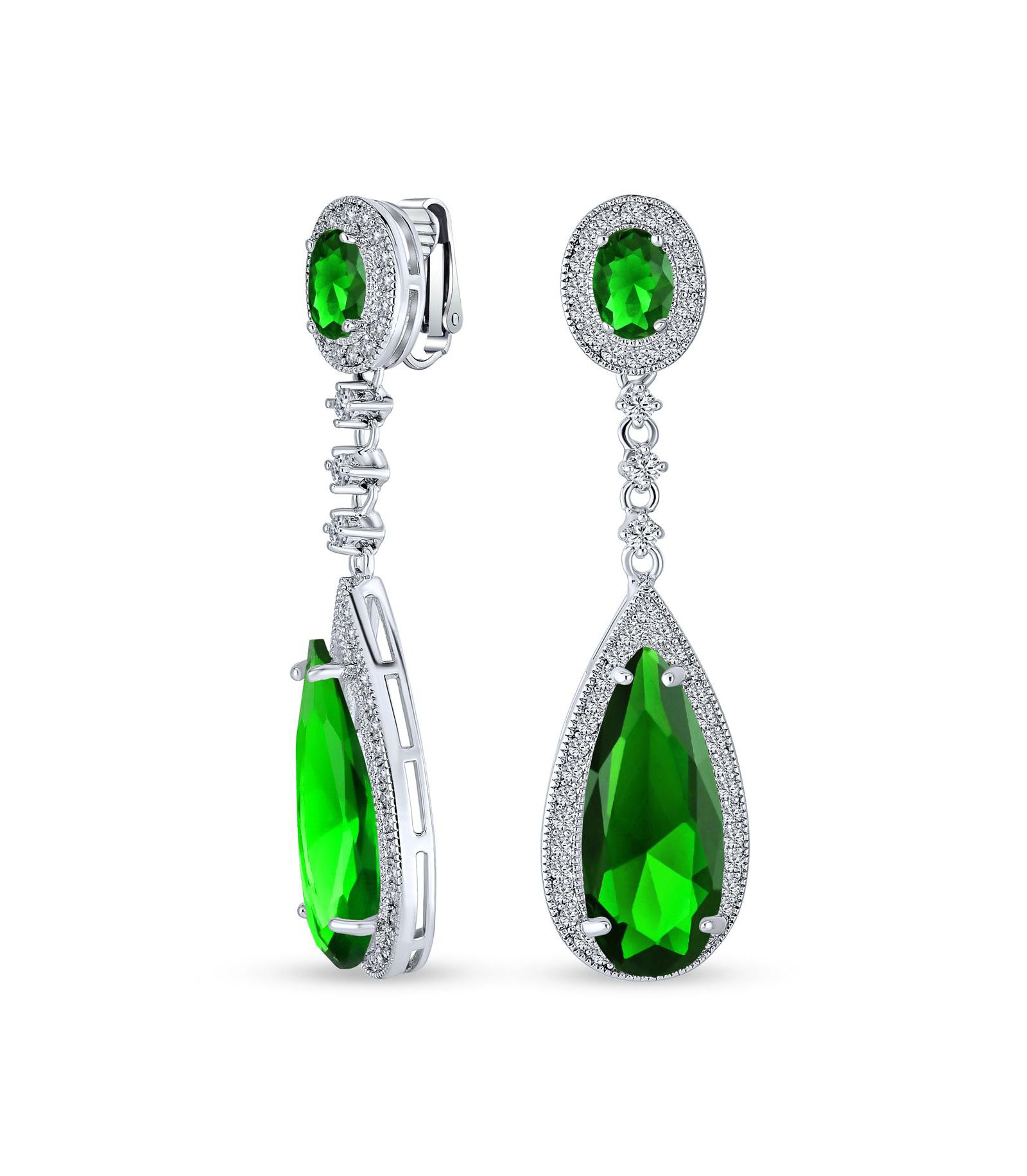 Серьги Bling Jewelry Cubic Zirconia CZ Teardrop Chandelier Screw Clip On Silver Plated