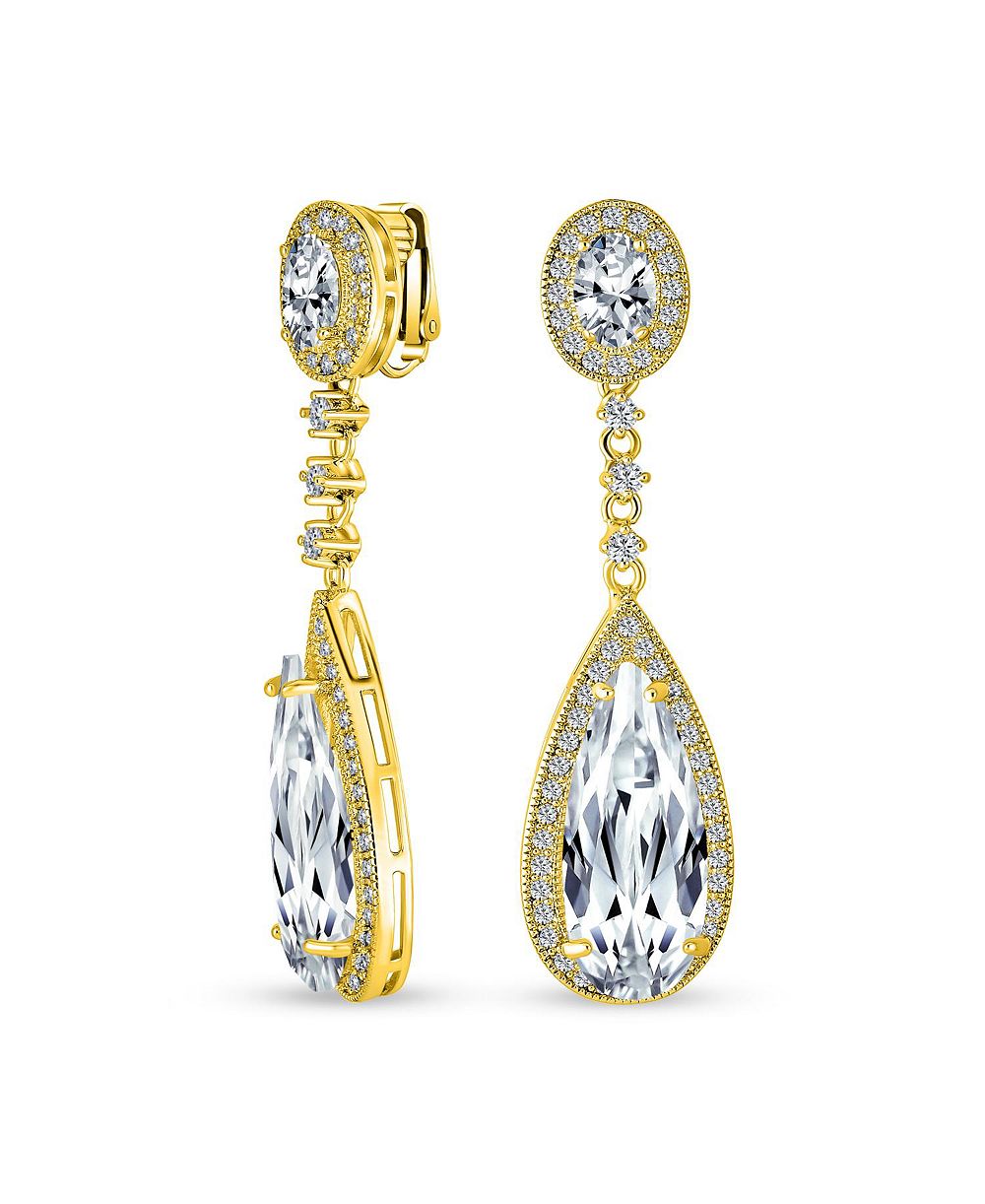 Bling Jewelry Amethyst Purple CZ Teardrop Chandelier Screw Clip On Earrings Silver Plated