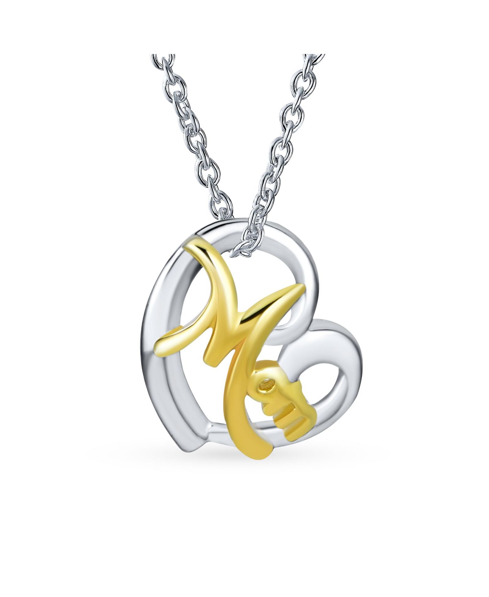Подвеска ожерелье Bling Jewelry MOM Сердце День матери двухцветное с напылением Rose Gold.925 Sterling Silver