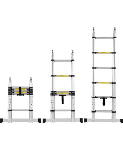 Mecale Телескопическая лестница A-Frame 12.5 ft, Aluminum Multi-Button Retraction, 375 lb Capacity, Stabilizer Bar