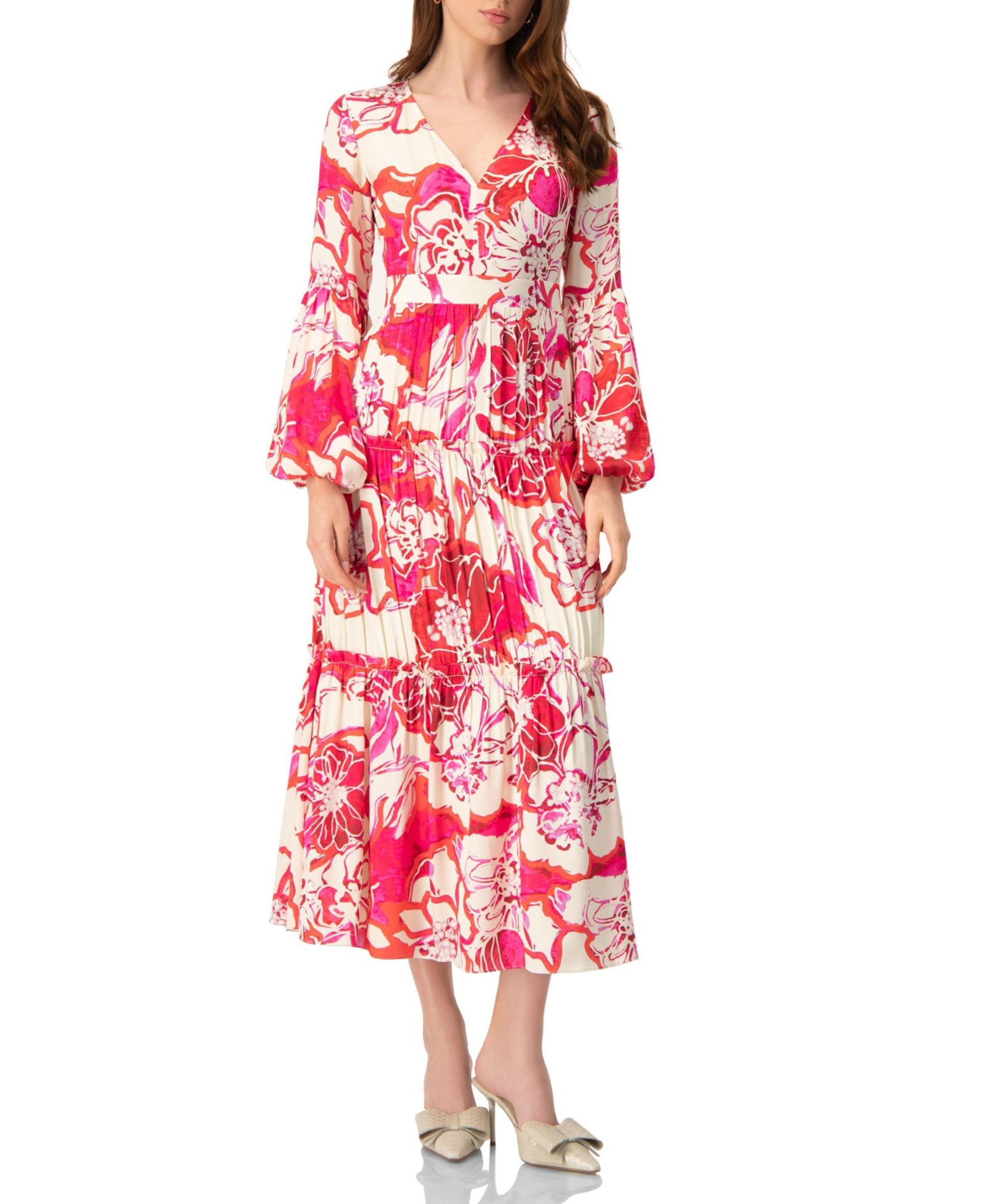 IVONNE Women's Puff Sleeve Floral Maxi Dress