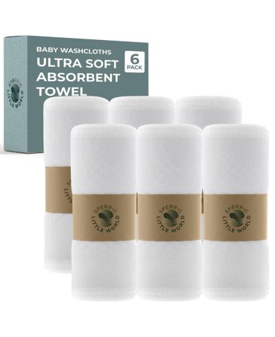 Sperric Baby Organic Washcloths, 10x10" Ultra Soft Absorbent Face Wash Cloths for Babies, Wash Cloth, Newborn Bath Towels, Holiday Gifts 6 Pack