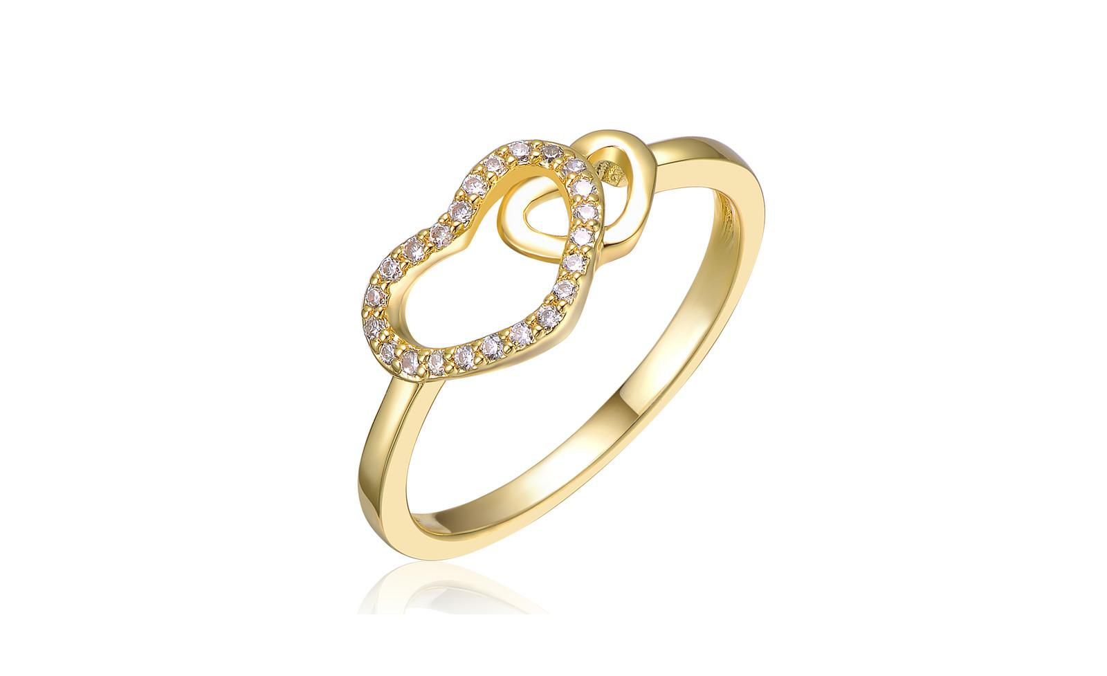 Кольцо Rachel Glauber Timeless 14K Gold Plated Cubic Zirconia Two Hearts
