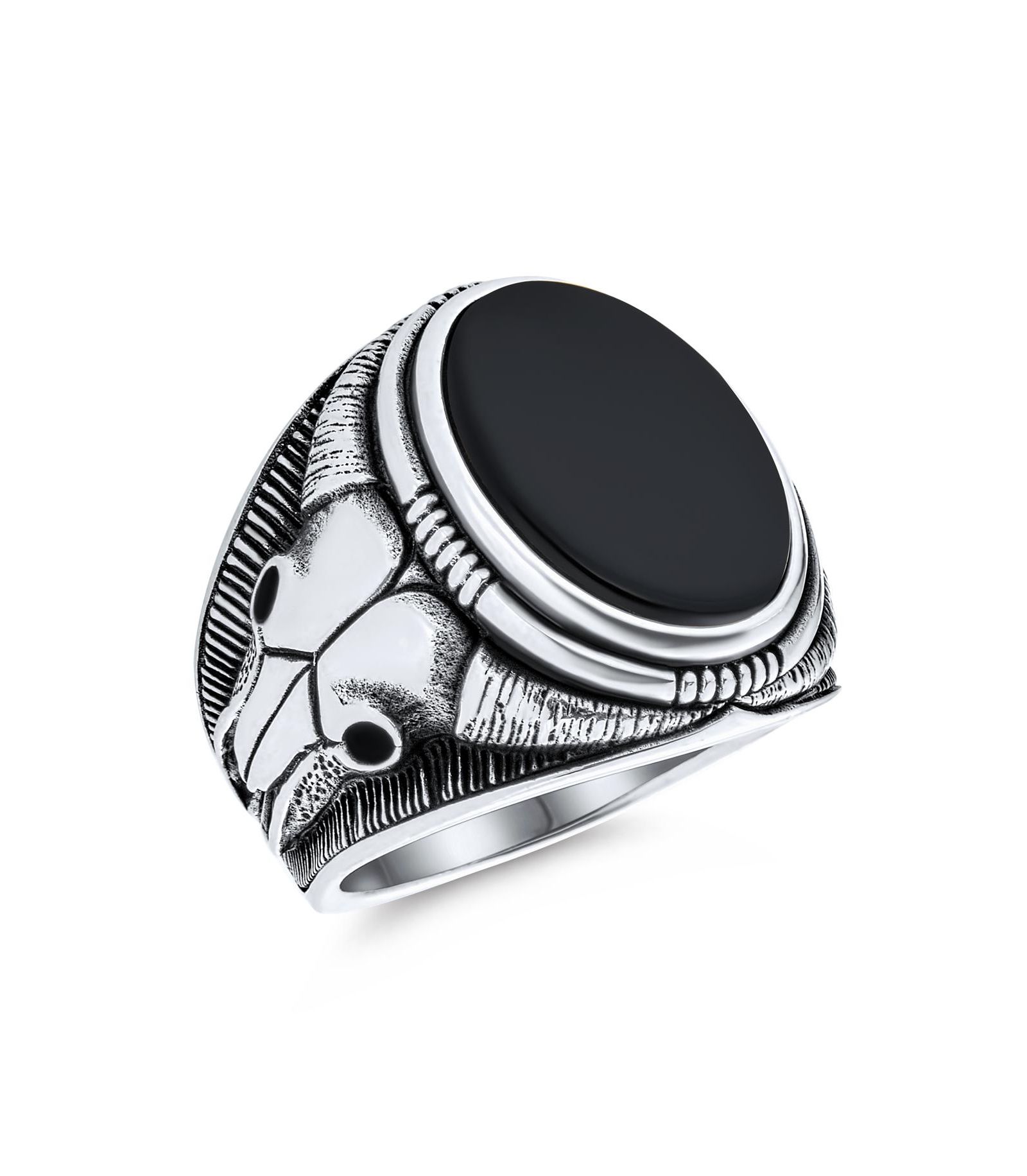 Мужское кольцо Bling Jewelry Eye Oval Western Texas Longhorn Skull Signet из серебра.925 Sterling Silver