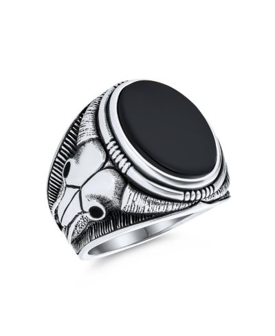 Мужское кольцо Bling Jewelry Eye Oval Western Texas Longhorn Skull Signet из серебра.925 Sterling Silver