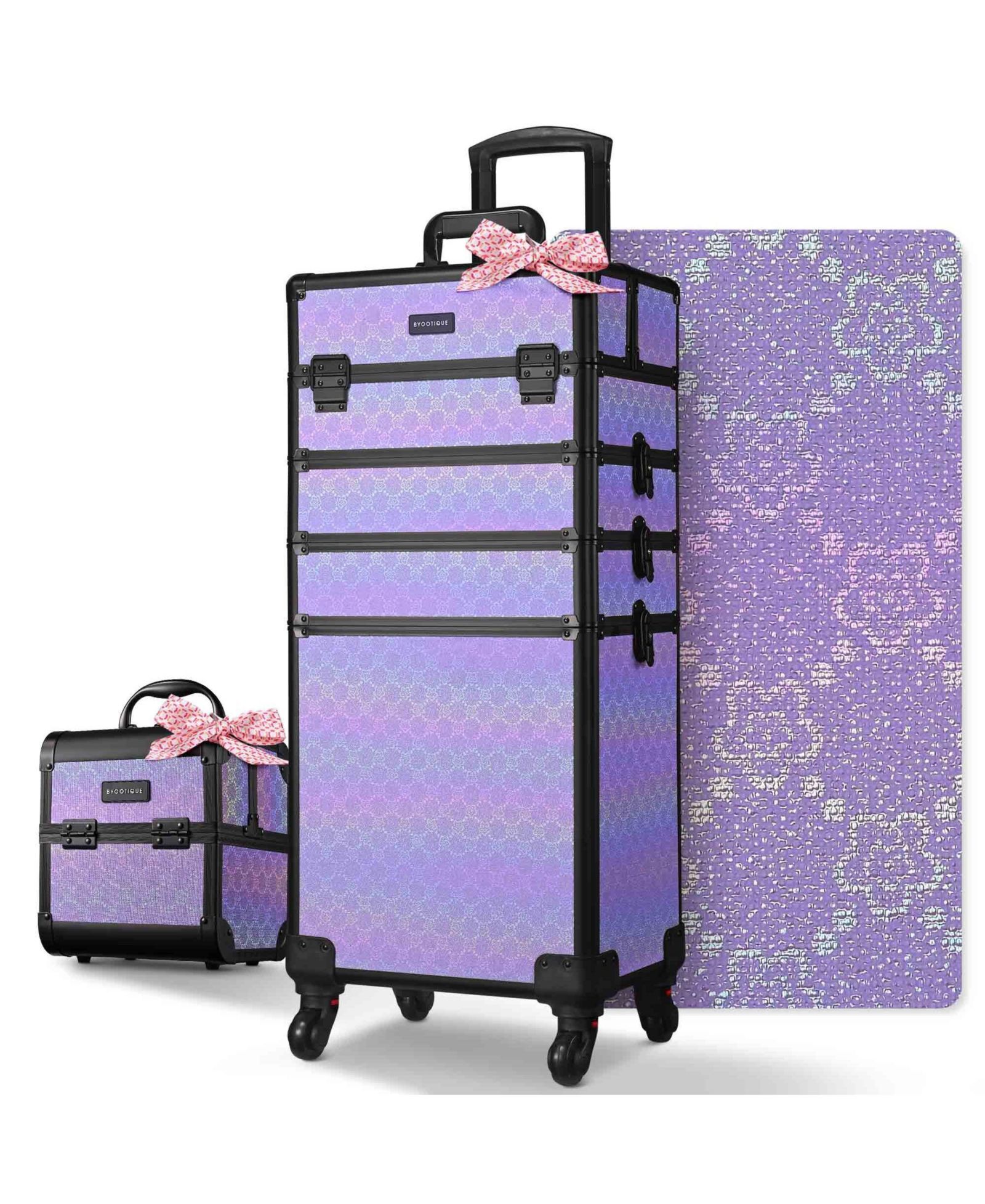 Byootique 4in1 Rolling Makeup Train Case w/ Cube Case Cosmetic Organizer Purple