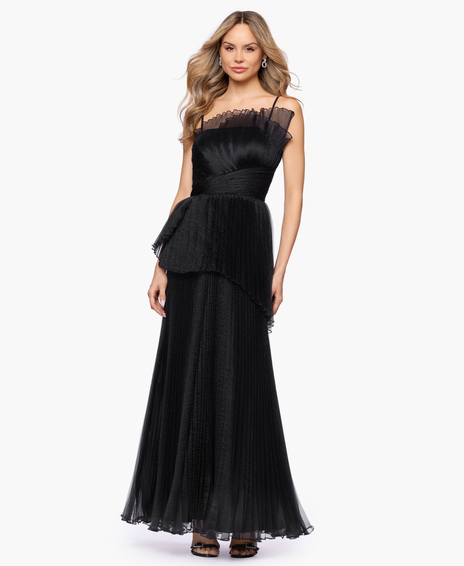 Betsy & Adam Women's Pleated Square Neck Ball Gown