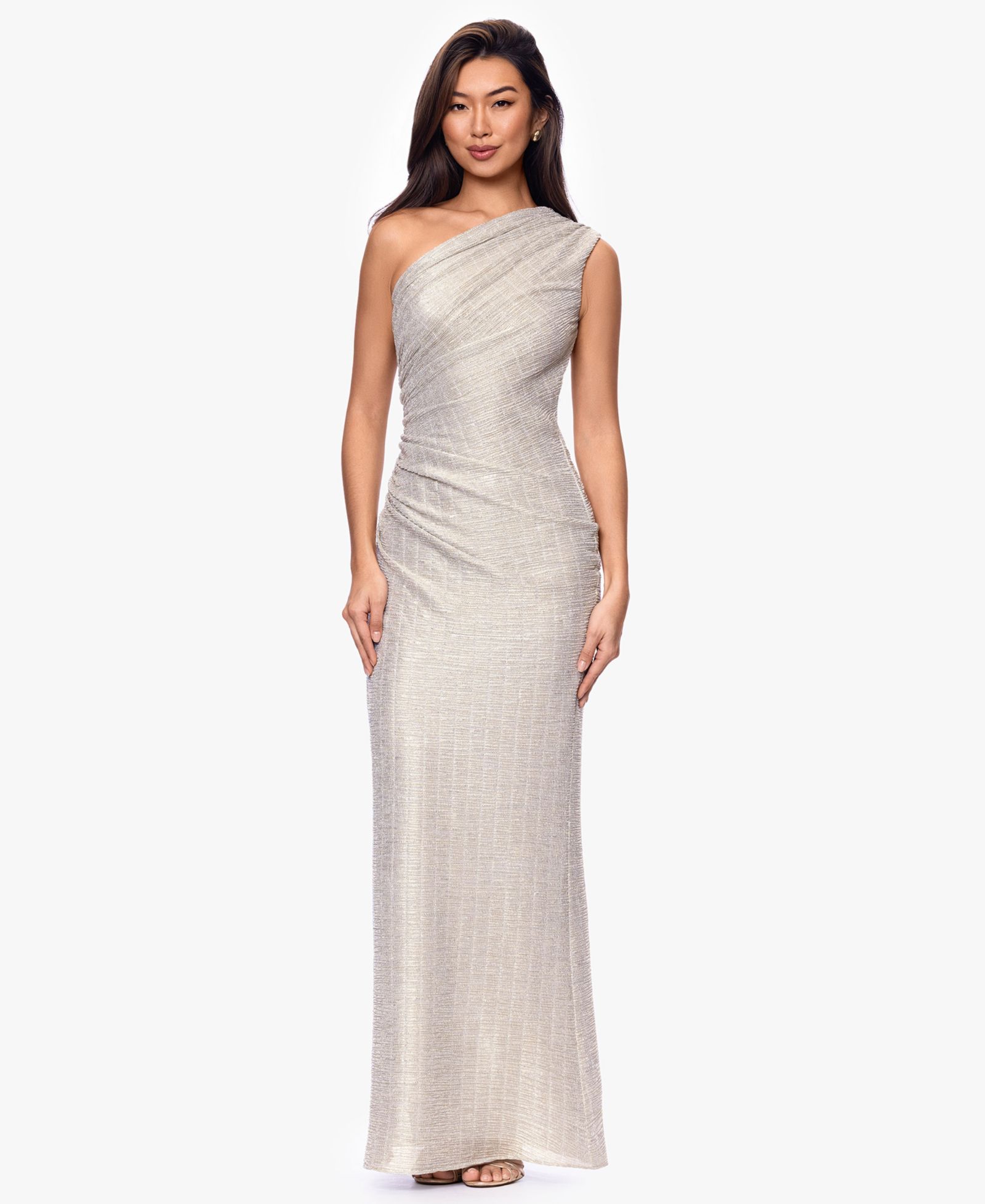 Betsy & Adam Women's Metallic Crinkle Ball Gown