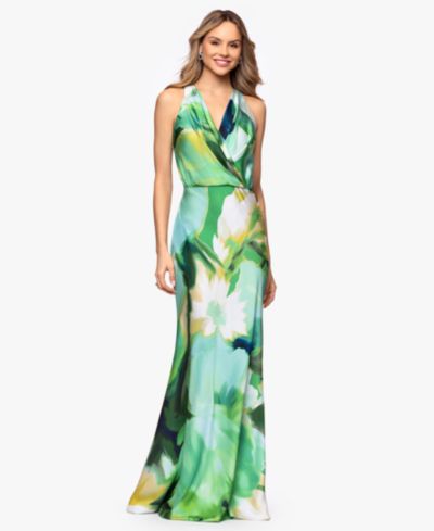 Женское вечернее платье Betsy & Adam Women's V-Neck Printed Gown