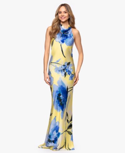 Betsy & Adam Women's Cowl Neck Printed Gown