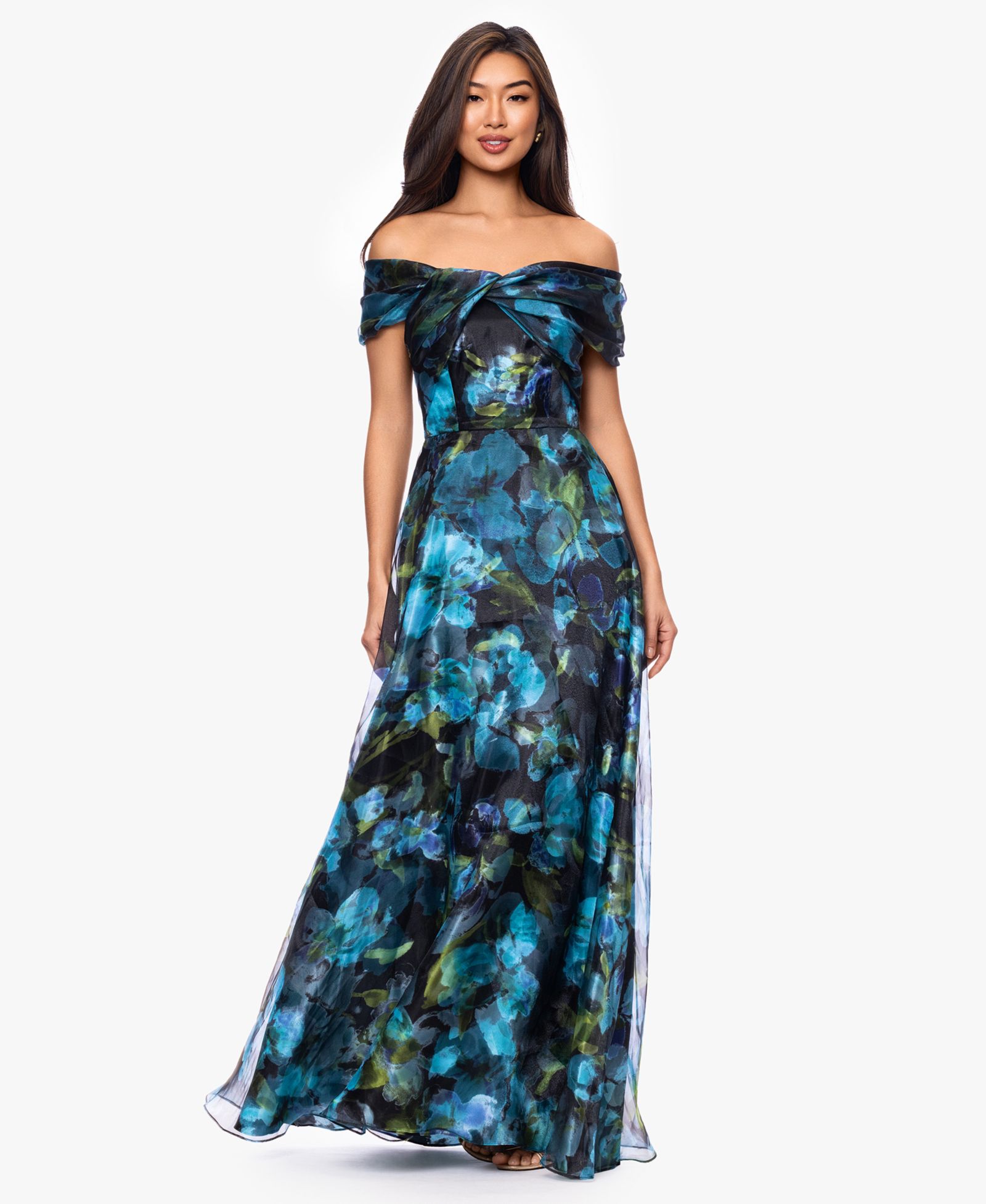 Женское вечернее платье Betsy & Adam Off-The-Shoulder Printed Ball Gown