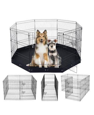 COZITO Dog Playpen, 8-Panel 30"H x 24"W Foldable Metal Exercise Pen w/ Door & 600D Oxford Bottom Pad, Indoor/Outdoor Pet Fence