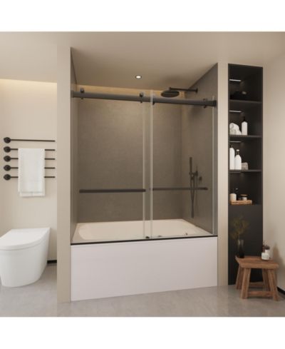 LOVMOR безрамные двери для душевой кабины, 56-60 W x 60 H, Matte Black