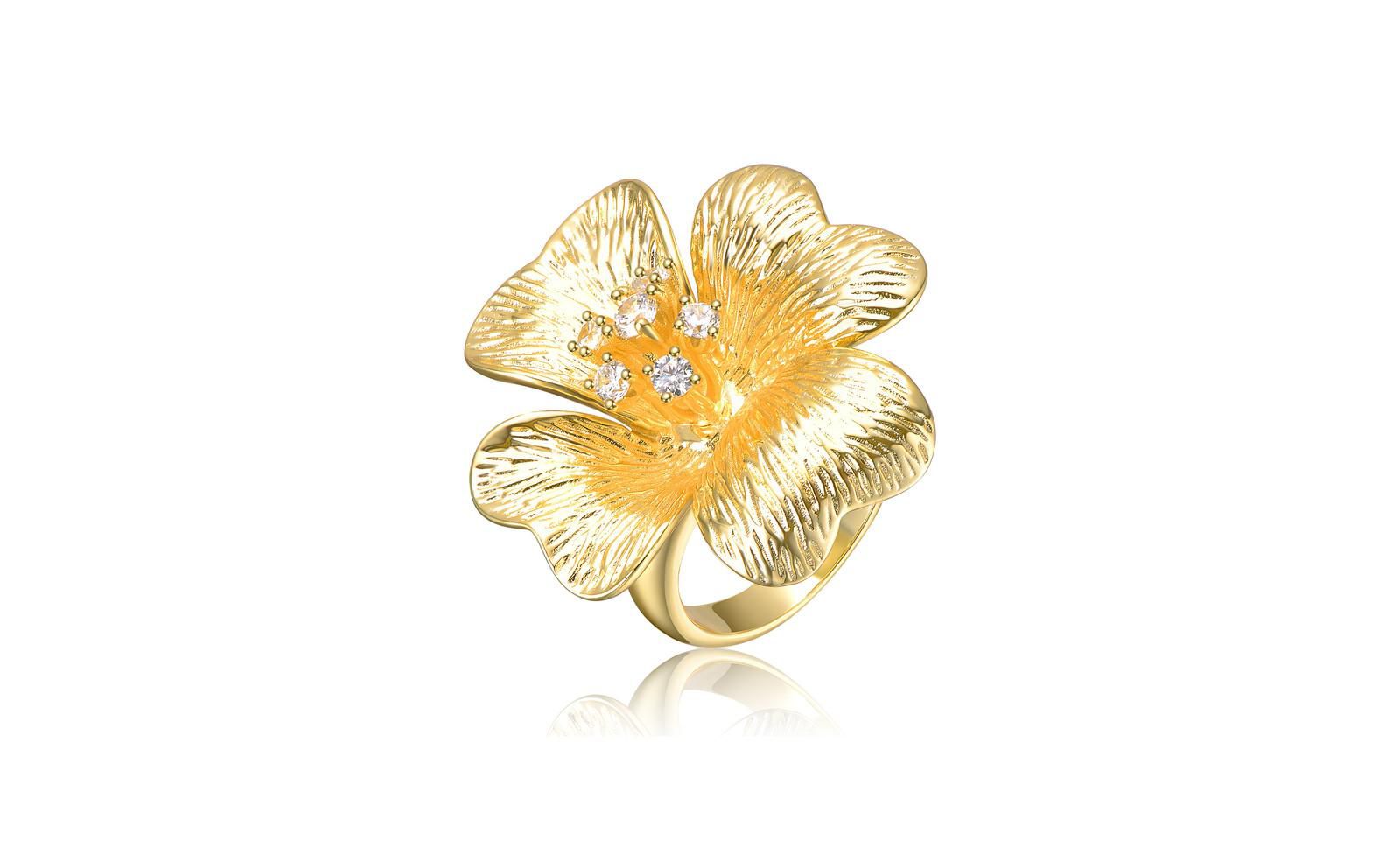 Кольцо Rachel Glauber Timeless 14K Gold Plated Cubic Zirconia Flower