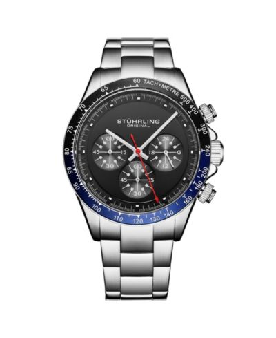 Stuhrling Chronomark 4066 Men’s Quartz Chronograph Watch with Screw-Down Crown, Textured Dial & Stainless Steel Bracelet