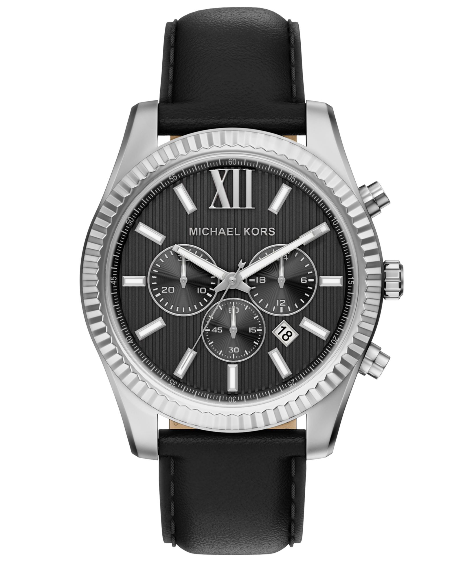 Michael Kors Мужские часы Lexington Chronograph с черным кожаным ремешком, 45mm