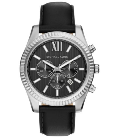 Michael Kors Мужские часы Lexington Chronograph с черным кожаным ремешком, 45mm