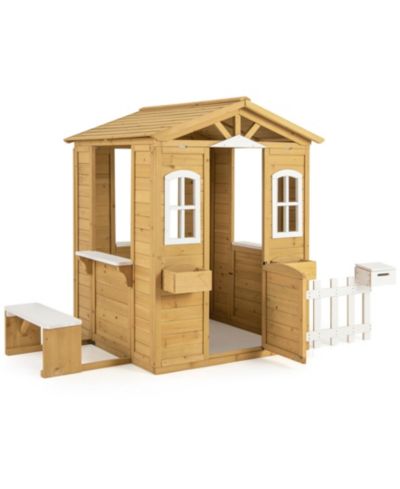 Sugift Wooden Playhouse With Bench and Serving Stations, Ages 2+