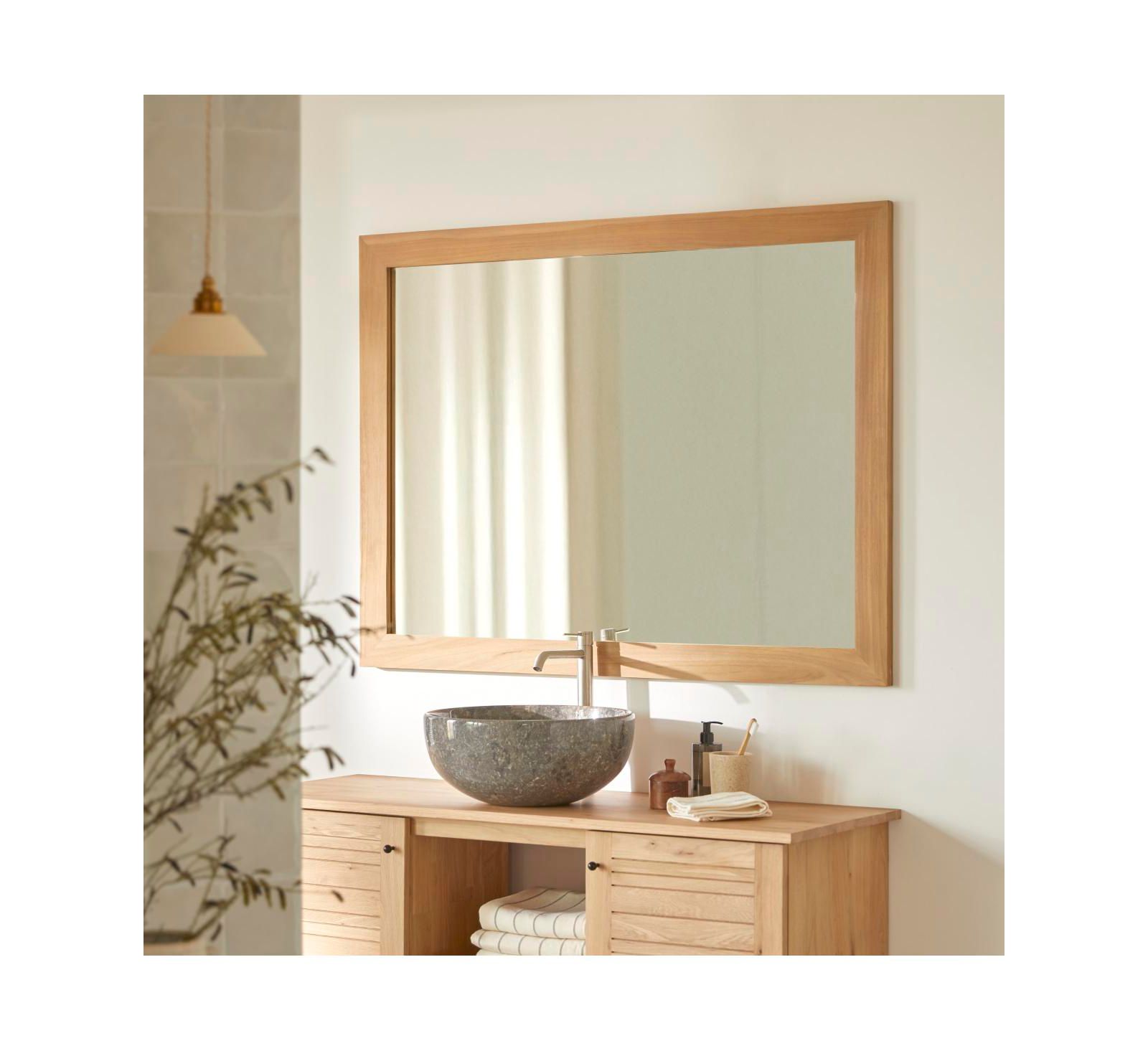 Tikamoon Solid Teak Wood Mirror 120x90 cm Wall Hanging Bathroom Living Room