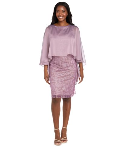 R & M Richards Petite Glitter Sheer Capelet Overlay Dress