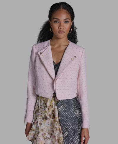 BCBG Women's Crewneck Textured Cropped Moto Jacket