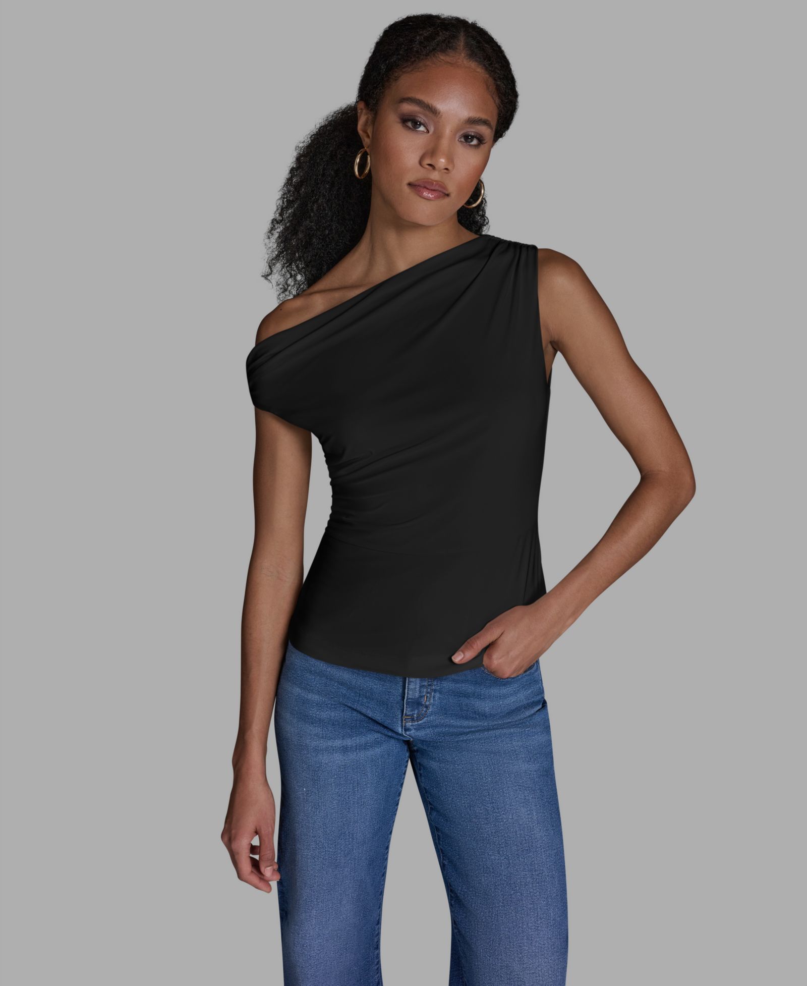 Женский топ BCBG Sleeveless Ruched Boat Neck