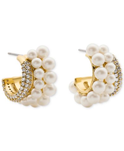 Серьги-кольца kate spade new york Cubic Zirconia & Imitation Pearl Girlie Pearlie Stacked Huggie