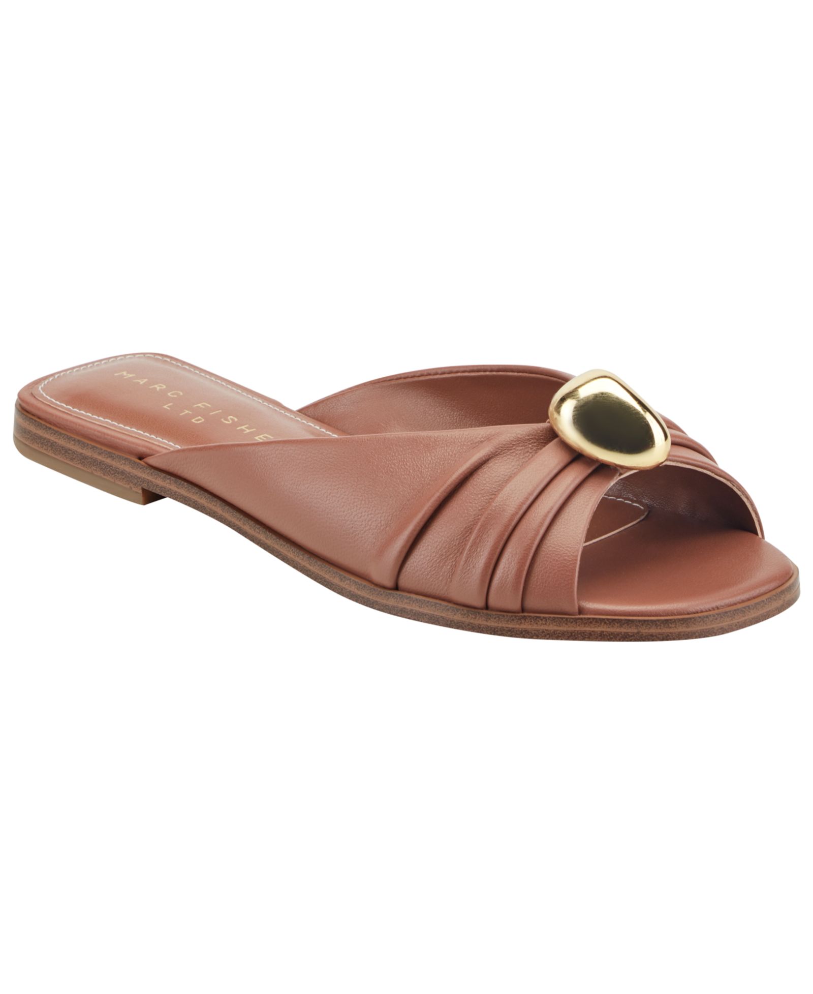Marc Fisher LTD Women's Dalani Ornamented Ruched Flat Slip-On Sandals