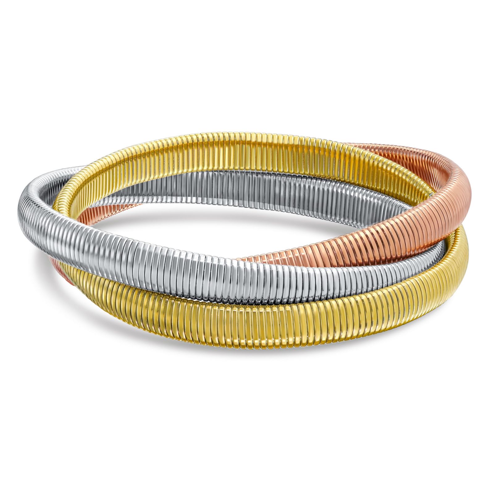 Bling Jewelry Omega Cobra Bangle Bracelet 3-Strand Set Silver Rose Gold Stainless Steel