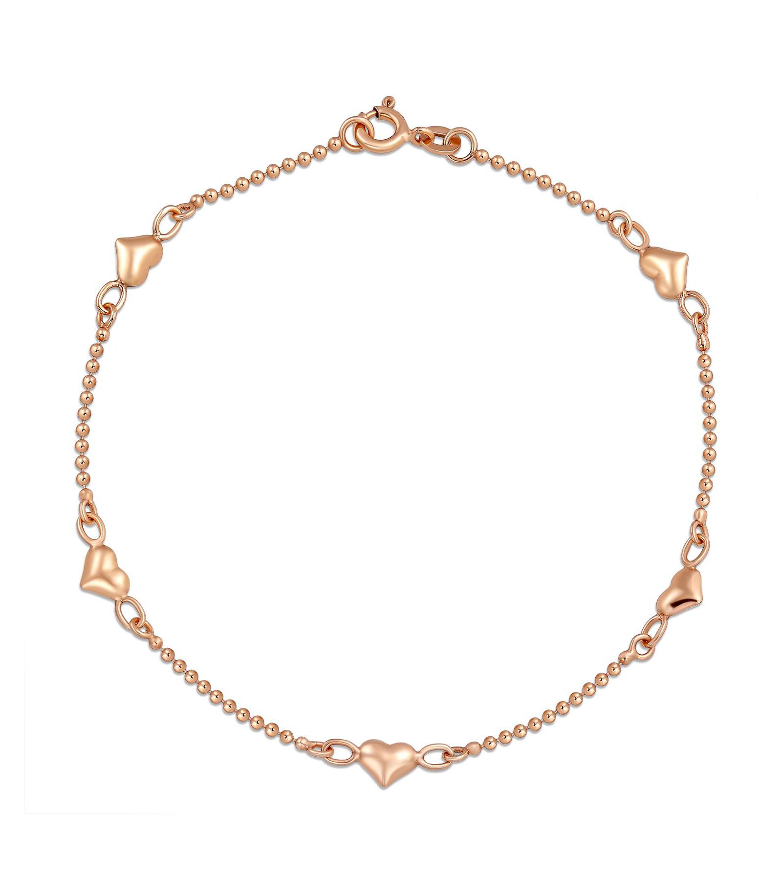 Bling Jewelry Romantic Delicate Puff Hearts Charm Anklet Ankle Bracelet Rose Gold Vermeil Sterling 9 Inch