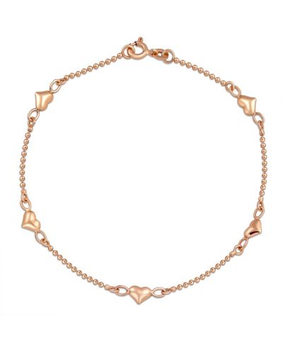 Браслет на ногу Bling Jewelry Romantic Delicate Puff Hearts Charm, Rose Gold Vermeil, 9 Inch