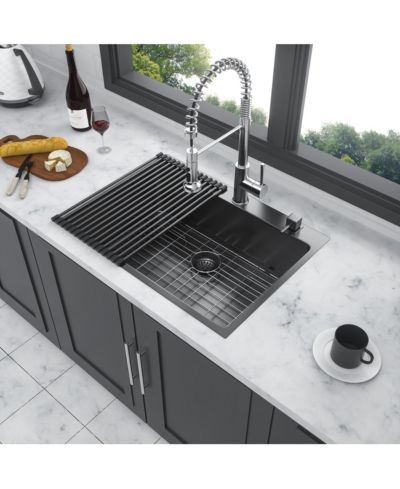 flynama huluwat 33x22x10inch Gunmetal Black Kitchen Sink Drop In Topmount Stainless Steel 16 Gauge