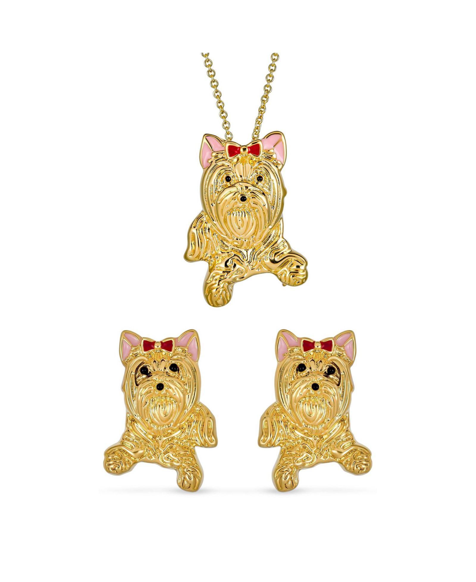 Набор украшений Bling Jewelry Yorkshire Shih Tzu Dog Stud Earrings Pendant or Brooch Gold Plated