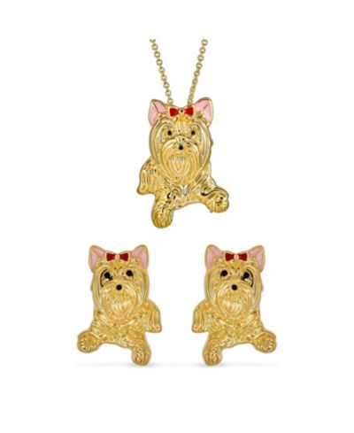 Набор украшений Bling Jewelry Yorkshire Shih Tzu Dog Stud Earrings Pendant or Brooch Gold Plated