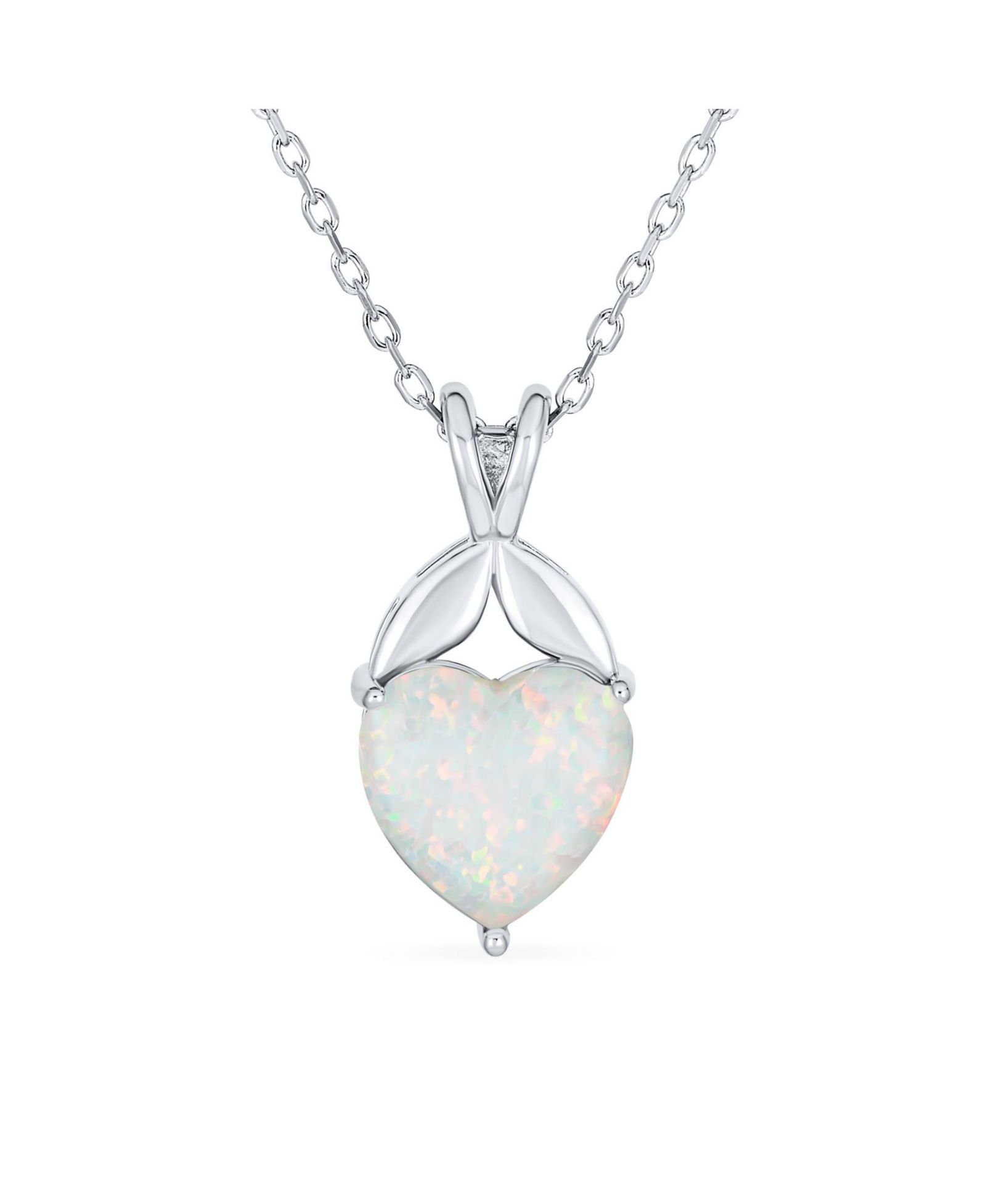 Bling Jewelry White Created Opal Heart Pendant Necklace in .925 Sterling Silver